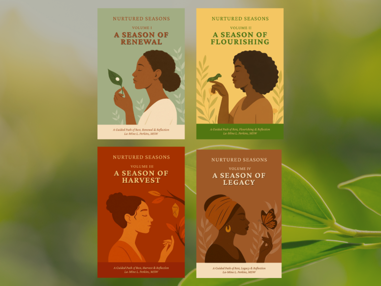 Four illustrated book covers featuring diverse women, each highlighting themes of nature and empowerment.